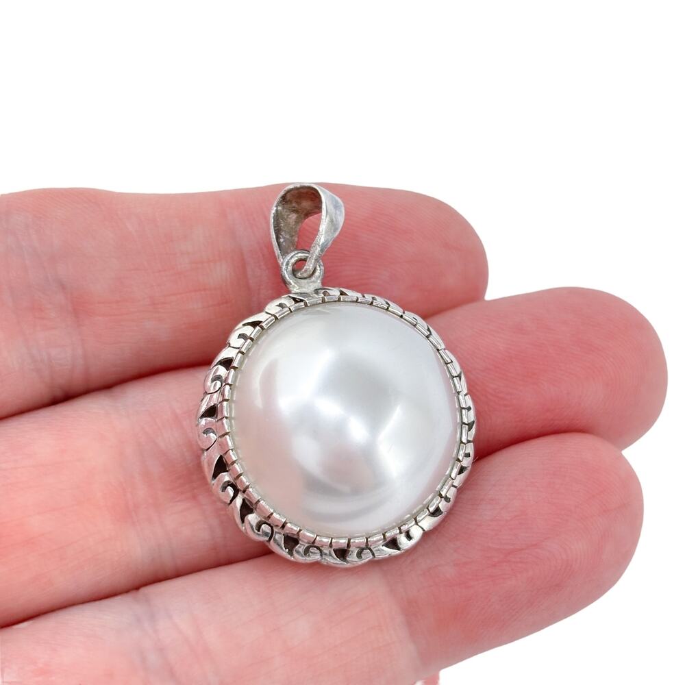 White Faux Pearl Pendant | Mexican Vintage Sterling Silver 950